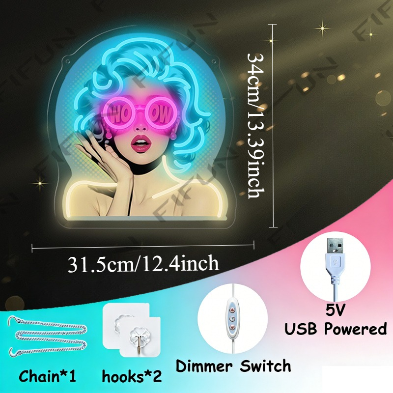 Enseigne néon WOW Curl Girl, a - Commercial Uv Printing avis et prix